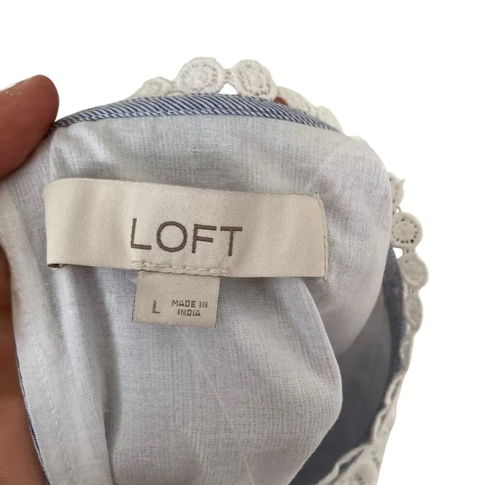 NWT Loft Blue White Stripe Crochet Lace Pinafore Old Money Dress Size Large - Picture 12 of 16